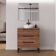 COSYNEO - Meuble de salle de bain 80cm avec plateau et vasque à poser ronde - 3 tiroirs - noyer (bois foncé) - RIZA - vignette