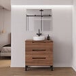 COSYNEO - Meuble de salle de bain 80cm avec plateau et vasque à poser ronde - 3 tiroirs - noyer (bois foncé) - RIZA - vignette