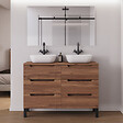 COSYNEO - Meuble de salle de bain 120cm avec plateau et 2 vasques à poser arrondies - 6 tiroirs - noyer (bois foncé) - RIZA - vignette