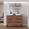 COSYNEO - Meuble de salle de bain 120cm avec plateau et 2 vasques à poser arrondies - 6 tiroirs - noyer (bois foncé) - RIZA - vignette