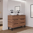 COSYNEO - Meuble de salle de bain 120cm avec plateau et 2 vasques à poser arrondies - 6 tiroirs - noyer (bois foncé) - RIZA - vignette