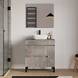 COSYNEO - Meuble de salle de bain 70cm avec plateau et vasque à poser arrondie - porte et tiroirs - ciment (gris) - LAZARO - vignette