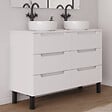 COSYNEO - Meuble de salle de bain 140cm avec plateau et 2 vasques à poser rondes - 6 tiroirs - sans miroir - blanc mat - RIZA - vignette