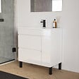 COSYNEO - Meuble de salle de bain 70cm simple vasque sur pieds avec porte et tiroirs - sans miroir - blanc brillant - LAZARO - vignette