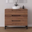 COSYNEO - Meuble de salle de bain 90cm avec plateau et vasque à poser ronde - sans miroir - 3 tiroirs - noyer (bois foncé) - RIZA - vignette