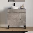 COSYNEO - Meuble de salle de bain 80cm avec plateau et vasque à poser ronde - porte et tiroirs - ciment (gris) - LAZARO - vignette