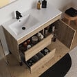COSYNEO - Meuble de salle de bain 100cm sur pieds avec vasque déportée à gauche - sans miroir - porte et tiroirs - cambrian (chêne clair) - LAZARO - vignette