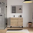 COSYNEO - Meuble de salle de bain 100cm sur pieds avec vasque déportée à gauche - sans miroir - porte et tiroirs - cambrian (chêne clair) - LAZARO - vignette