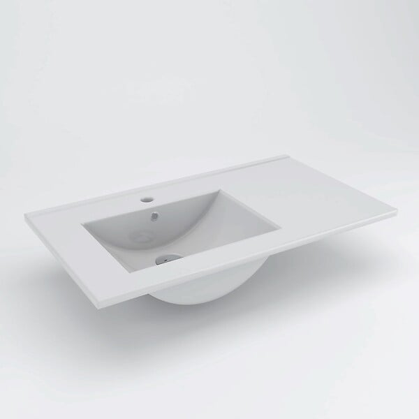 COSYNEO - Meuble de salle de bain 100cm sur pieds avec vasque déportée à gauche - sans miroir - porte et tiroirs - cambrian (chêne clair) - LAZARO - large