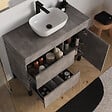 COSYNEO - Meuble de salle de bain 100cm avec plateau et vasque à poser arrondie - porte et tiroirs - sans miroir - ciment (gris) - LAZARO - vignette