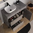 COSYNEO - Meuble de salle de bain 100cm avec plateau et vasque à poser arrondie - porte et tiroirs - sans miroir - ciment (gris) - LAZARO - vignette