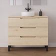COSYNEO - Meuble de salle de bain 100cm avec plateau et vasque à poser ronde - 3 tiroirs - sans miroir - roble calima (bois clair) - RIZA - vignette