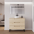COSYNEO - Meuble de salle de bain 100cm avec plateau et vasque à poser ronde - 3 tiroirs - sans miroir - roble calima (bois clair) - RIZA - vignette