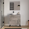 COSYNEO - Meuble de salle de bain 70cm avec plateau et vasque à poser ronde - porte et tiroirs - ciment (gris) - LAZARO - vignette