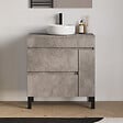 COSYNEO - Meuble de salle de bain 70cm avec plateau et vasque à poser ronde - porte et tiroirs - ciment (gris) - LAZARO - vignette