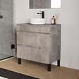 COSYNEO - Meuble de salle de bain 70cm avec plateau et vasque à poser ronde - porte et tiroirs - ciment (gris) - LAZARO - vignette