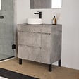 COSYNEO - Meuble de salle de bain 70cm avec plateau et vasque à poser ronde - porte et tiroirs - ciment (gris) - LAZARO - vignette