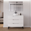 COSYNEO - Meuble de salle de bain 100cm avec plateau et vasque à poser ronde - 3 tiroirs - blanc mat - RIZA - vignette