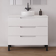 COSYNEO - Meuble de salle de bain 100cm avec plateau et vasque à poser ronde - 3 tiroirs - blanc mat - RIZA - vignette