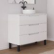 COSYNEO - Meuble de salle de bain 100cm avec plateau et vasque à poser ronde - 3 tiroirs - blanc mat - RIZA - vignette