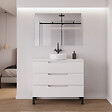 COSYNEO - Meuble de salle de bain 100cm avec plateau et vasque à poser ronde - 3 tiroirs - blanc mat - RIZA - vignette