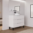 COSYNEO - Meuble de salle de bain 100cm avec plateau et vasque à poser ronde - 3 tiroirs - blanc mat - RIZA - vignette