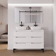 COSYNEO - Meuble de salle de bain 120cm avec plateau et 2 vasques à poser arrondies - 6 tiroirs - sans miroir - blanc mat - RIZA - vignette