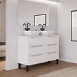 COSYNEO - Meuble de salle de bain 120cm avec plateau et 2 vasques à poser arrondies - 6 tiroirs - sans miroir - blanc mat - RIZA - vignette