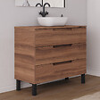COSYNEO - Meuble de salle de bain 90cm avec plateau et vasque à poser arrondie - 3 tiroirs - noyer (bois foncé) - RIZA - vignette