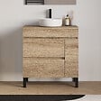 COSYNEO - Meuble de salle de bain 70cm avec plateau et vasque à poser ronde - porte et tiroirs - sans miroir - cambrian (chêne clair) - LAZARO - vignette