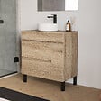 COSYNEO - Meuble de salle de bain 70cm avec plateau et vasque à poser ronde - porte et tiroirs - sans miroir - cambrian (chêne clair) - LAZARO - vignette
