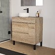 COSYNEO - Meuble de salle de bain 70cm avec plateau et vasque à poser ronde - porte et tiroirs - sans miroir - cambrian (chêne clair) - LAZARO - vignette