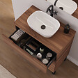 COSYNEO - Meuble de salle de bain 80cm avec plateau et vasque à poser arrondie - sans miroir - 3 tiroirs - noyer (bois foncé) - RIZA - vignette