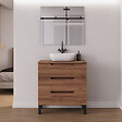 COSYNEO - Meuble de salle de bain 80cm avec plateau et vasque à poser arrondie - sans miroir - 3 tiroirs - noyer (bois foncé) - RIZA - vignette