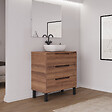 COSYNEO - Meuble de salle de bain 80cm avec plateau et vasque à poser arrondie - sans miroir - 3 tiroirs - noyer (bois foncé) - RIZA - vignette