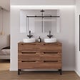COSYNEO - Meuble de salle de bain 140cm avec plateau et 2 vasques à poser rondes - 6 tiroirs - sans miroir - noyer (bois foncé) - RIZA - vignette