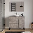 COSYNEO - Meuble de salle de bain 100cm avec plateau et vasque à poser ronde - porte et tiroirs - ciment (gris) - LAZARO - vignette