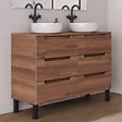 COSYNEO - Meuble de salle de bain 120cm avec plateau et 2 vasques à poser rondes - 6 tiroirs - sans miroir - noyer (bois foncé) - RIZA - vignette
