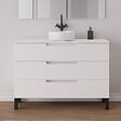COSYNEO - Meuble de salle de bain 120cm avec plateau et vasque à poser ronde - 3 tiroirs - sans miroir - blanc mat - RIZA - vignette