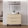 COSYNEO - Meuble de salle de bain 100cm avec plateau et vasque à poser ronde - 3 tiroirs - roble calima (bois clair) - RIZA - vignette