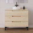 COSYNEO - Meuble de salle de bain 100cm avec plateau et vasque à poser ronde - 3 tiroirs - roble calima (bois clair) - RIZA - vignette