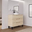 COSYNEO - Meuble de salle de bain 100cm avec plateau et vasque à poser ronde - 3 tiroirs - roble calima (bois clair) - RIZA - vignette