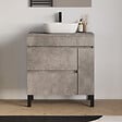COSYNEO - Meuble de salle de bain 80cm avec plateau et vasque à poser arrondie - porte et tiroirs - sans miroir - ciment (gris) - LAZARO - vignette