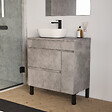 COSYNEO - Meuble de salle de bain 80cm avec plateau et vasque à poser arrondie - porte et tiroirs - sans miroir - ciment (gris) - LAZARO - vignette