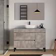 COSYNEO - Meuble de salle de bain 120cm avec plateau et vasque à poser arrondie - porte et tiroirs - ciment (gris) - LAZARO - vignette