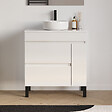 COSYNEO - Meuble de salle de bain 70cm avec plateau et vasque à poser ronde - porte et tiroirs - blanc brillant - LAZARO - vignette