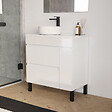 COSYNEO - Meuble de salle de bain 70cm avec plateau et vasque à poser ronde - porte et tiroirs - blanc brillant - LAZARO - vignette