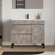 COSYNEO - Meuble de salle de bain 90cm simple vasque sur pieds avec porte et tiroirs - ciment (gris) - LAZARO - vignette