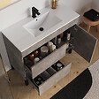 COSYNEO - Meuble de salle de bain 90cm simple vasque sur pieds avec porte et tiroirs - ciment (gris) - LAZARO - vignette