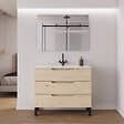 COSYNEO - Meuble de salle de bain 90cm simple vasque - 3 tiroirs - sans miroir - roble calima (bois clair) - RIZA - vignette